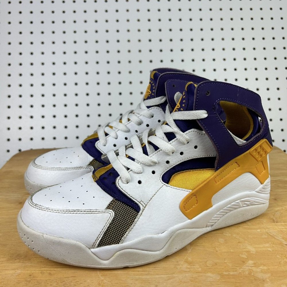 Nike Air Flight Huarache Lakers White Purple Gold  705005-101 High Men's Size‎ 9